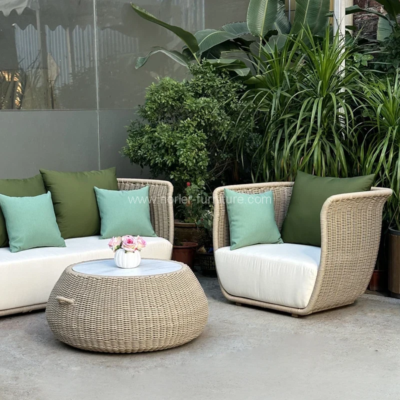 Outdoor Patio Furniture Garden Set Rope Sofa- ခေတ်မီဒီဇိုင်းသည် ရာသီဥတုဒဏ်ခံနိုင်မှုနှင့် ကိုက်ညီသည့်နေရာ