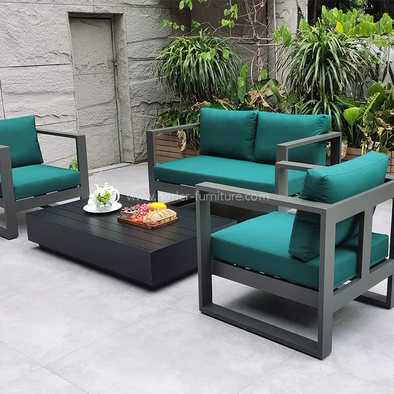 အနက်ရောင်အလူမီနီယံအစိမ်းရောင်ရေစိုခံ fabric Patio ဥယျာဉ်ဆိုဖာ