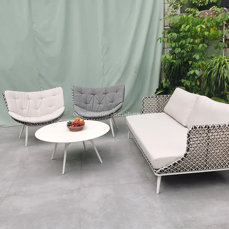 တာရှည်ခံအလူမီနီယမ်အလွိုင်းအယ်လ်ဒါကို coated frame pe rattan ဆိုဖာ
