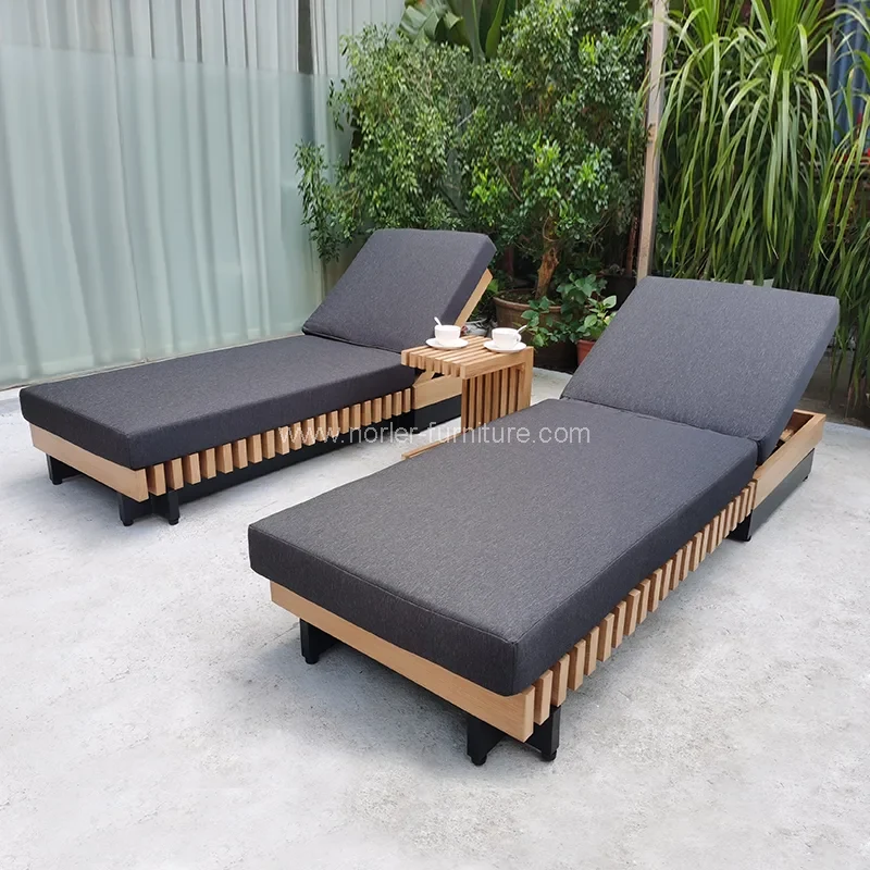 ဥယျာဉ်အပြင်ဘက် Teak Wood frame Sun Lounger