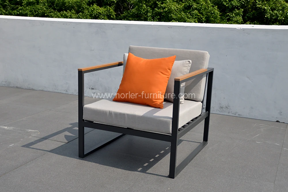 Outdoor Aluminum Frame Teak Wood Armrest Sectional Sofa