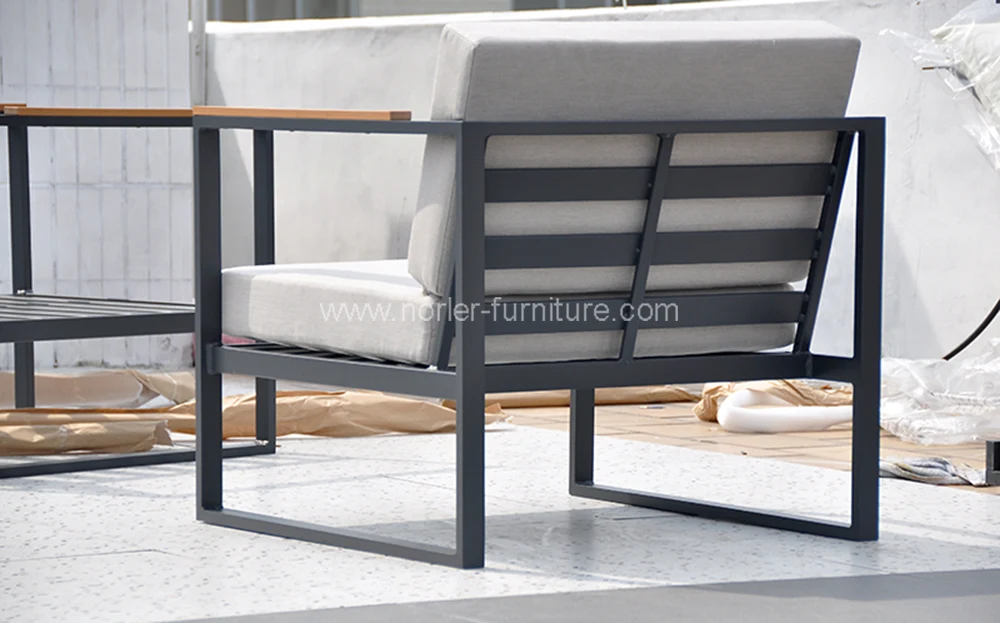 Outdoor Aluminum Frame Teak Wood Armrest Sectional Sofa