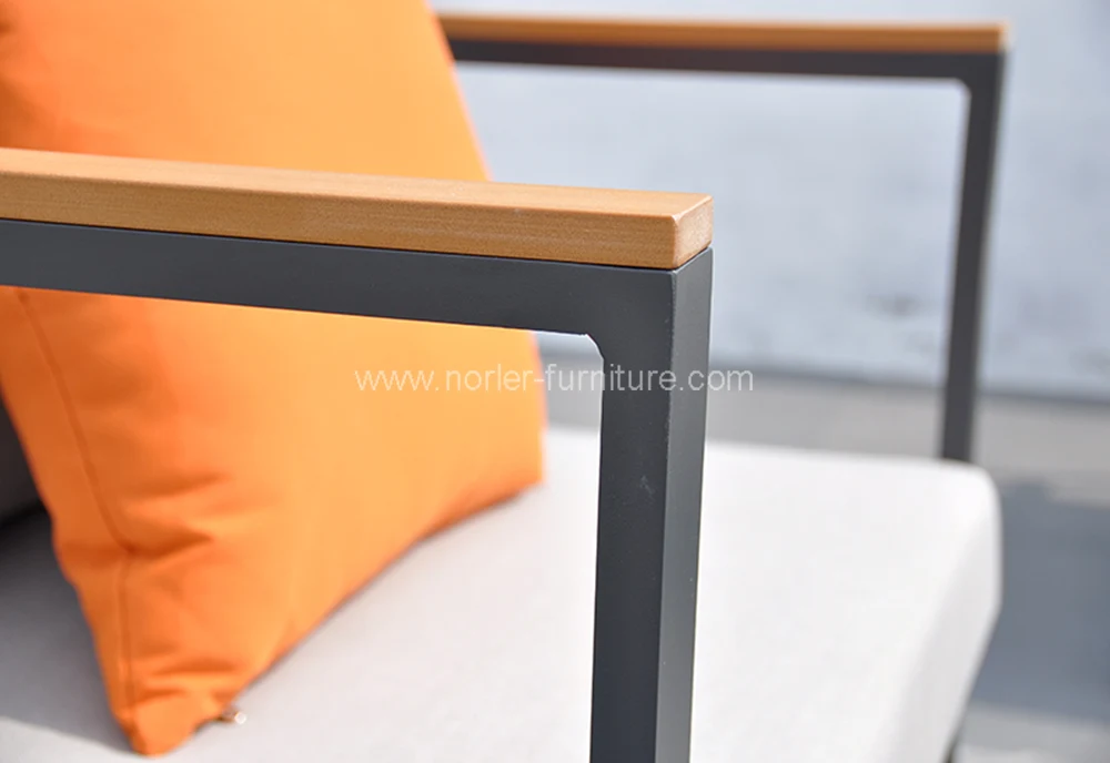 Outdoor Aluminum Frame Teak Wood Armrest Sectional Sofa