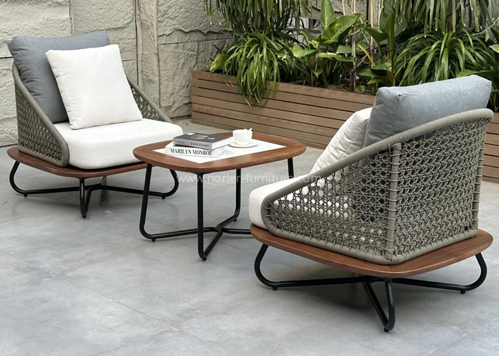 Modern Outdoor Aluminum Frame Teak Base Sofa Set