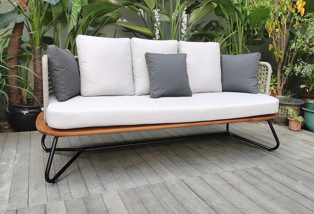 Modern Outdoor Aluminum Frame Teak Base Sofa Set