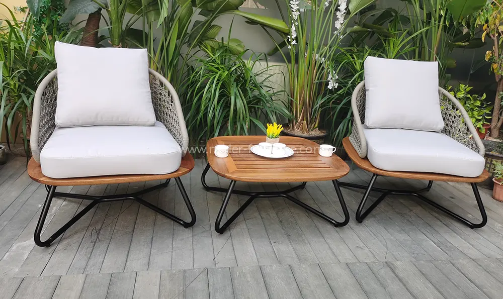 Modern Outdoor Aluminum Frame Teak Base Sofa Set