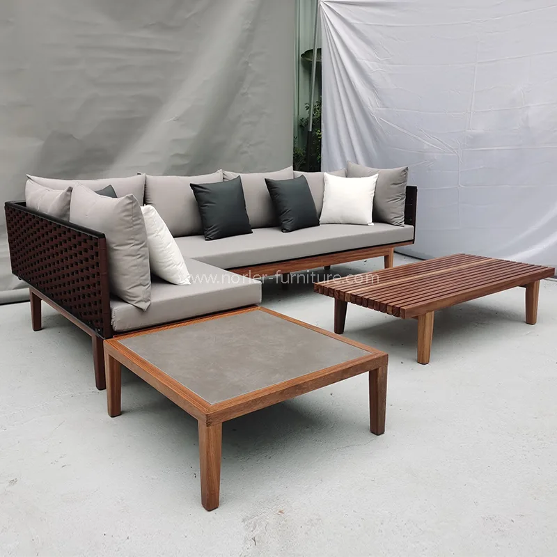 ခေတ်သစ်ပြင်ပကျွန်းသစ် Teak Wood frame ကြိုး wenta sofa