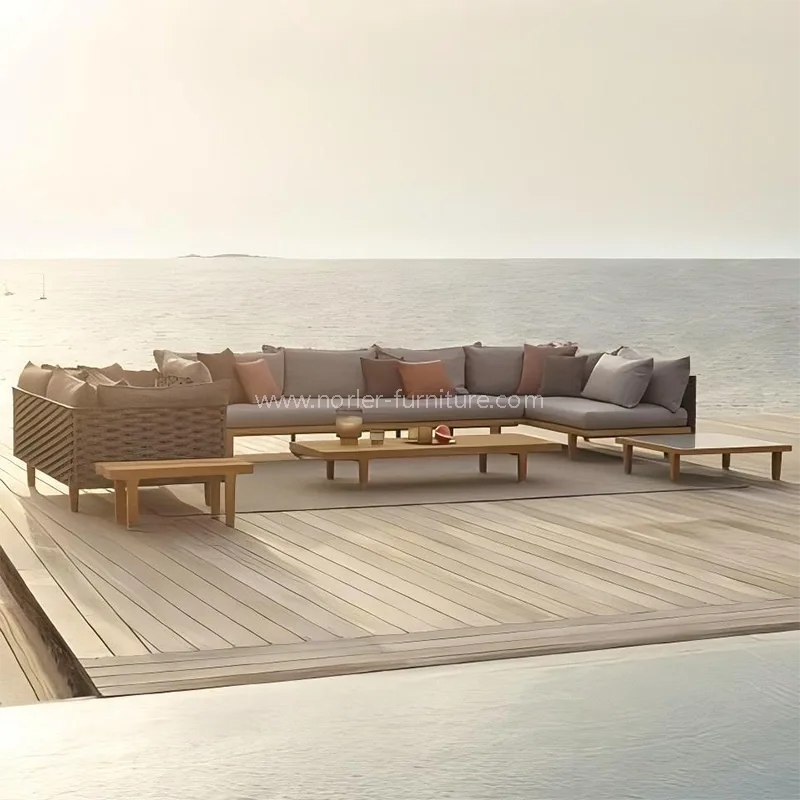 ခေတ်သစ်ပြင်ပကျွန်းသစ် Teak Wood frame ကြိုး wenta sofa