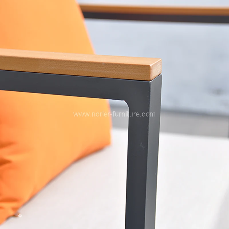 ပြင်ပလူမီနီယမ်ဘောင် Teak Woung Wood Armrest Sectional Sofa