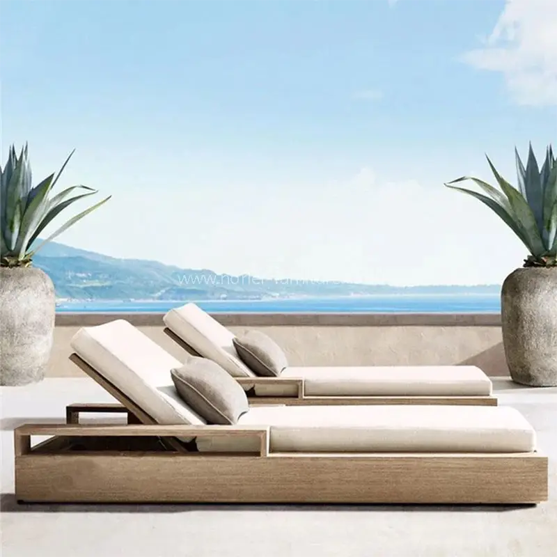 အပြင်ဘက်ဇိမ်ခံရေစိုခံ Teak Wood Sun Lounger
