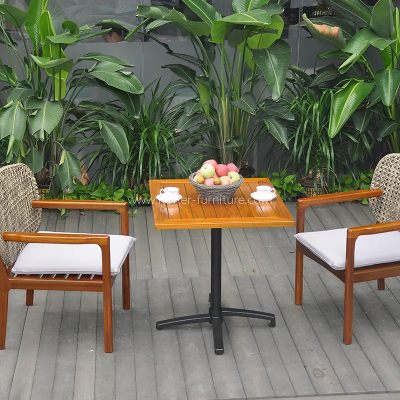 ပြင်ပရာသီဥတုဒဏ်ခံနိုင်သောသဘာဝ Teak Wood Rattan Dining Set